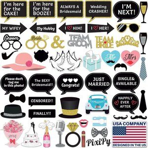 Wedding Photo Booth Props - 52 Pieces, Multicolored - Fun Photoshoot Party Selfi